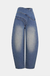 Denim Asymmetrical Zipper Pocket Jeans
