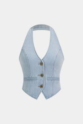 Denim Halter Neck Metallic Vest