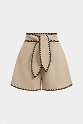 Contrast Trim Belted Shorts