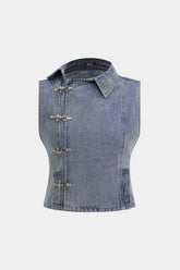 Denim Asymmetrical Button Tank Top