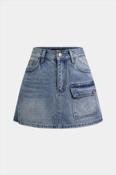 Denim High Waist Pocket Wide Leg Skirt