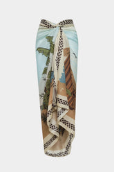 Coconut Palm Print Chiffon Tie Front Skirt