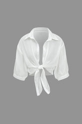 Chiffon Button Tie-Up Short-Sleeve Shirt