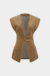 Denim V-Neck Pocket Vest