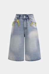 Denim Metallic Decor Wide Leg Shorts