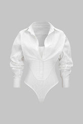 Button Detail Cut Out Long Sleeve Bodysuit