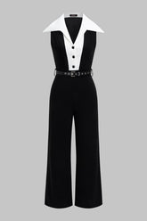 Contrast Belted Sleeveless Jumpsuit