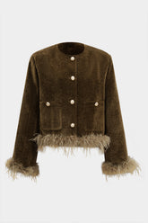 Corduroy Patchwork Feather Trim Blazer