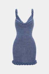 Cowl Neck Twist Knot Sleeveless Mini Dress