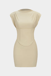 Belted Tie Back Shoulder Pads Sleeveless Mini Dress