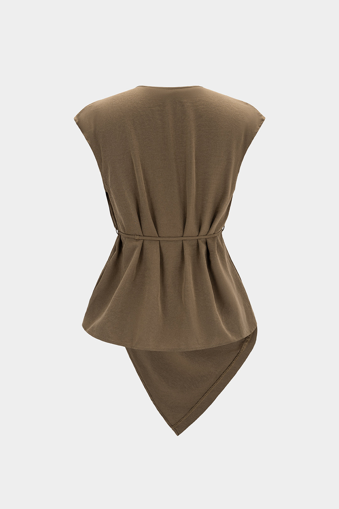 Draped Cowl Neck Asymmetrical Tie-Up Shirt