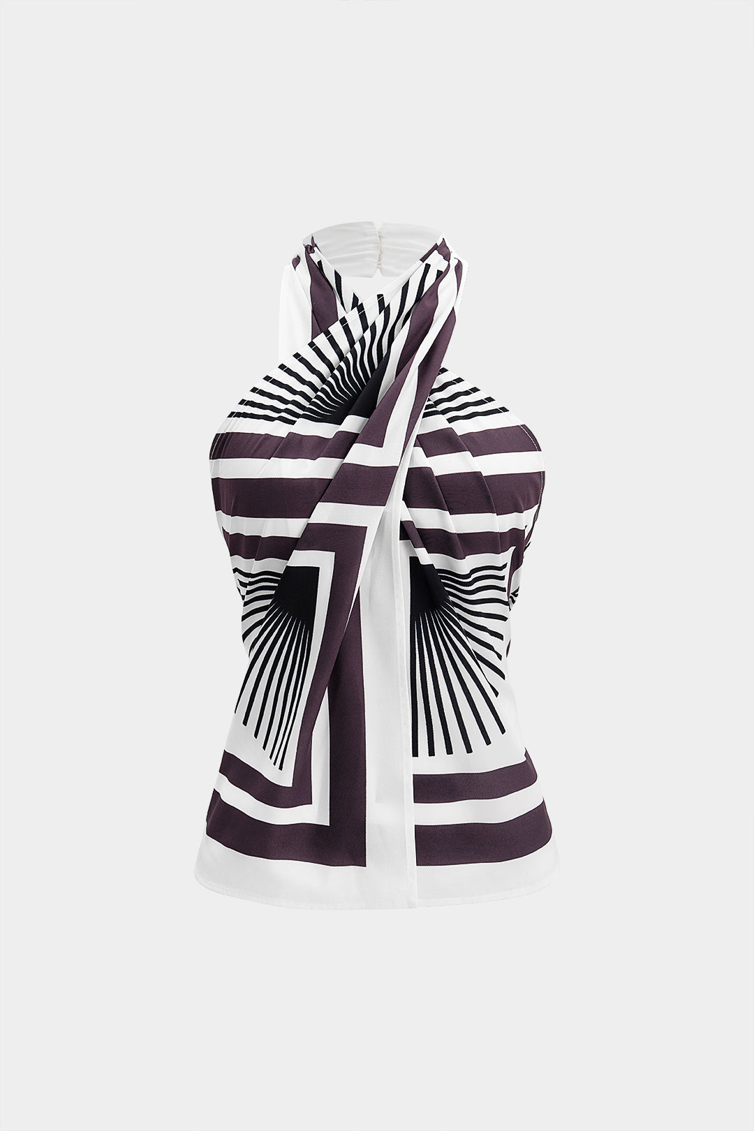 Contrast Geometric Print Crossed Halter Tank Top