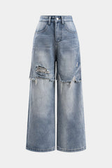 Denim Patchwork Straight Leg Jeans