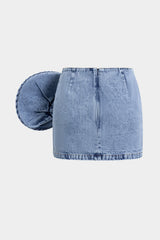 Denim 3D Rotating Rose Shape Mini Skirt