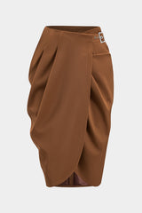 Asymmetry Belt Ruched Midi Skirt