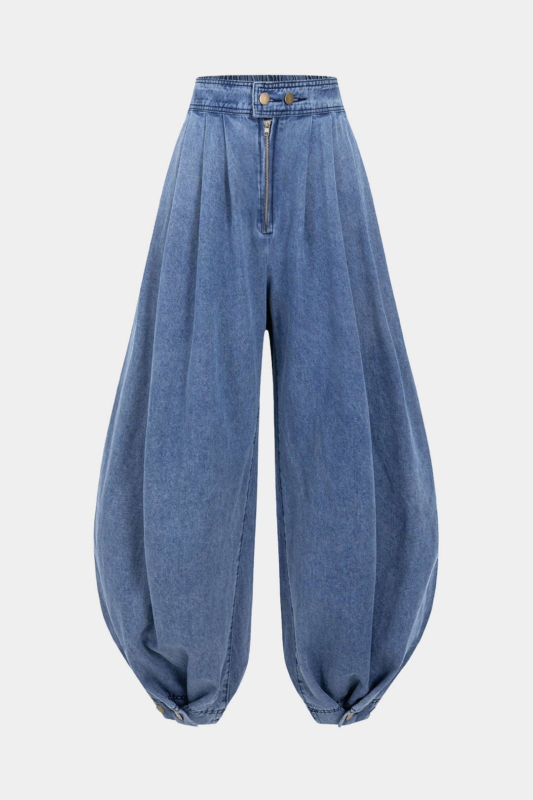 Denim High Waist Zipper Barrel Balloon Jeans