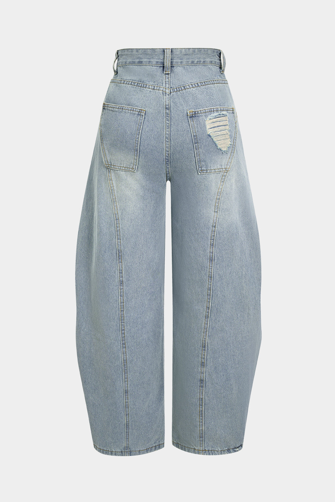 Denim Ripped Ruched Barrel Jeans