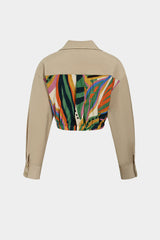 Artistic Print Patchwork Tie-Up Long Sleeve Shirt