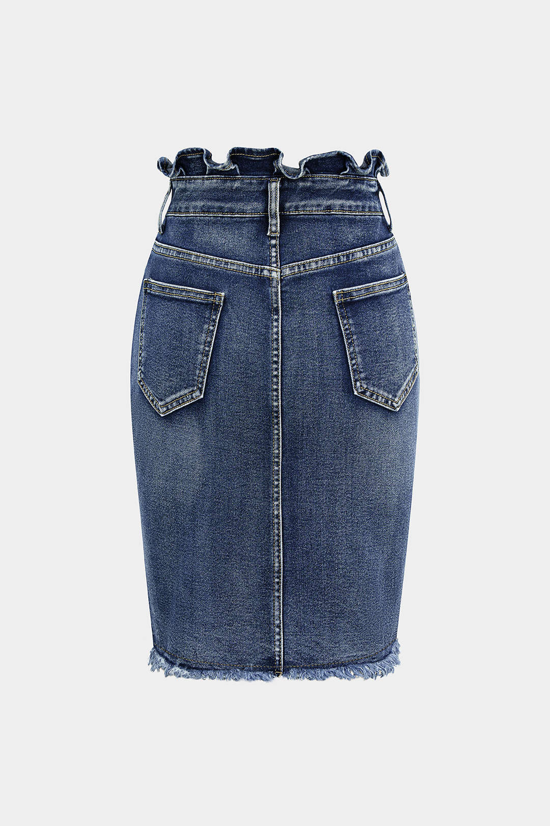 Denim Ruffle Asymmetrical Frayed Skirt