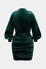 Draped Cowl Neck Velvet Long Sleeve Mini Dress