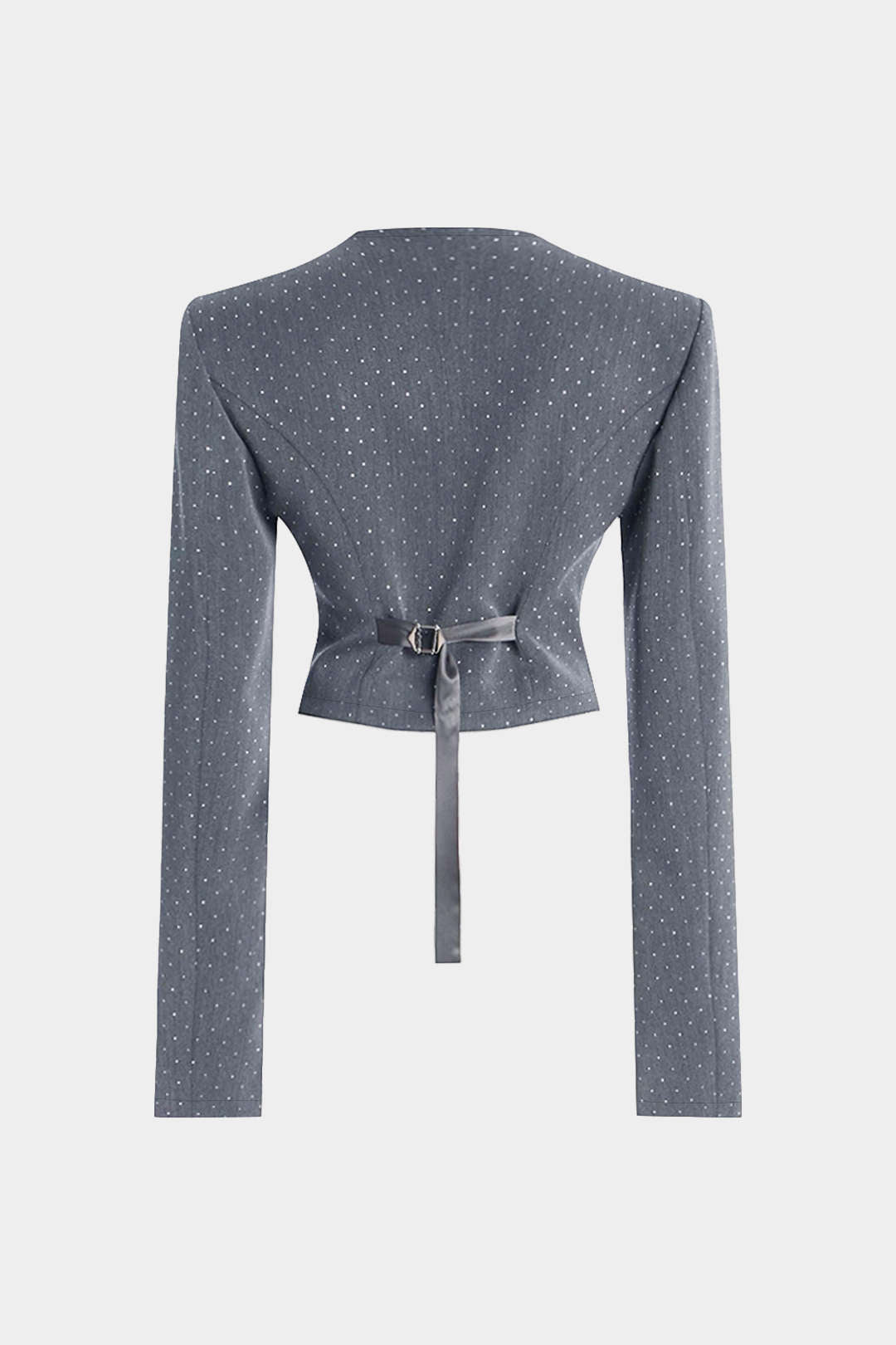 Diamond Print Zipper Belted Long-Sleeve Top