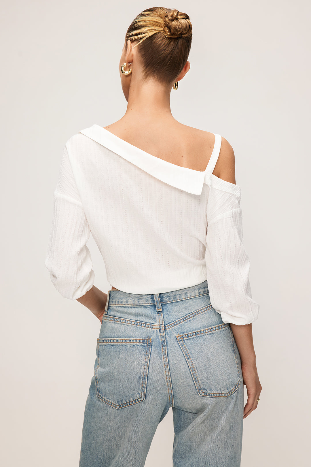Button Asymmetrical Backless Long-Sleeve Shirt