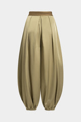 Contrast Satin Pleated Lantern Trousers