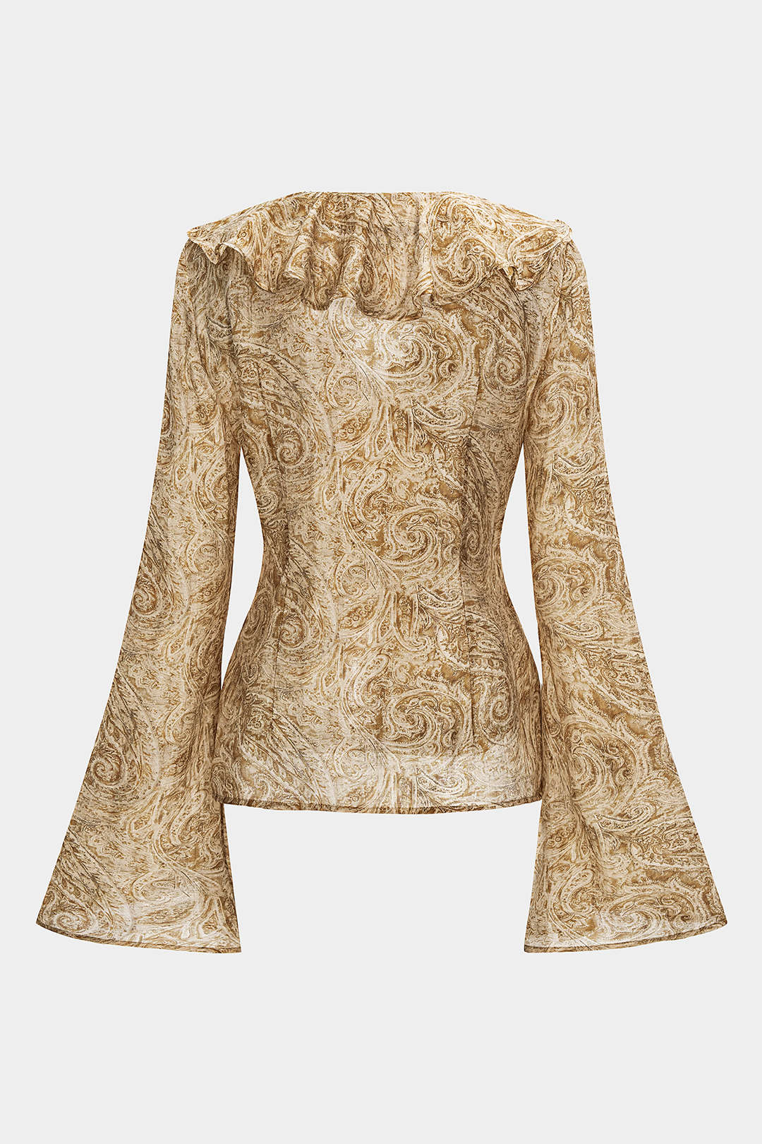 Abstract Print Ruffle Neck Long-Sleeve Shirt