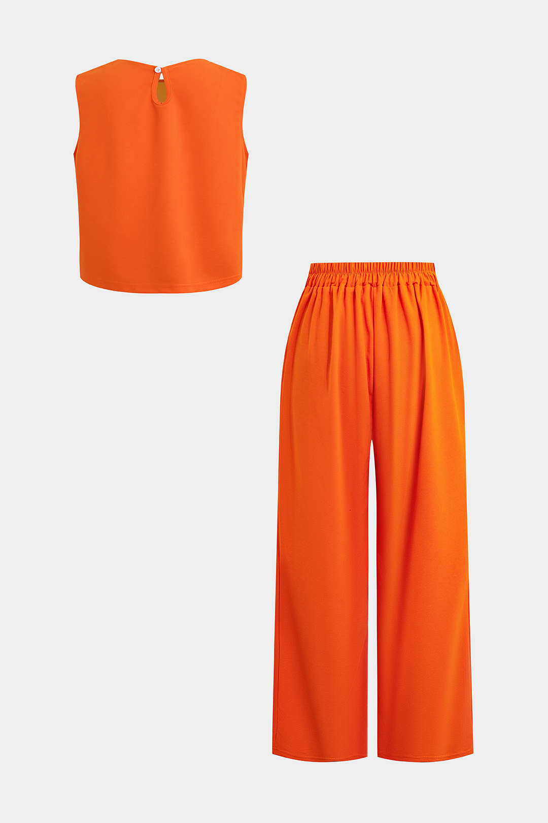 Basic Solid Sleeveless Top And Straight Leg Pants Set