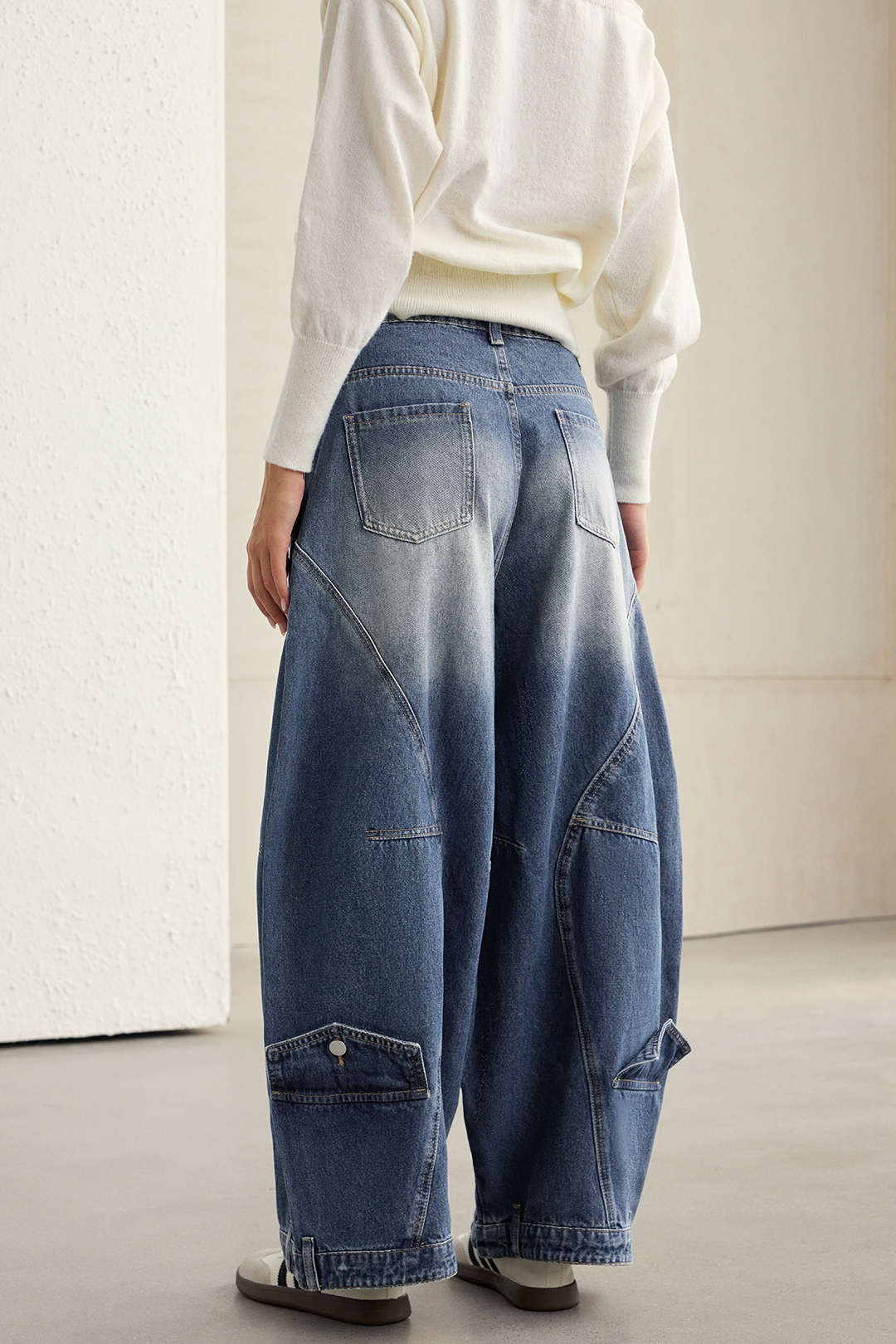 Denim Washed High Waist Barrel Jeans
