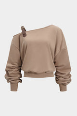 Asymmetrical Neck Ruched Long-Sleeve Top
