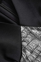 Crocodile Print Faux Leather Patchwork Long Sleeve Maxi Dress