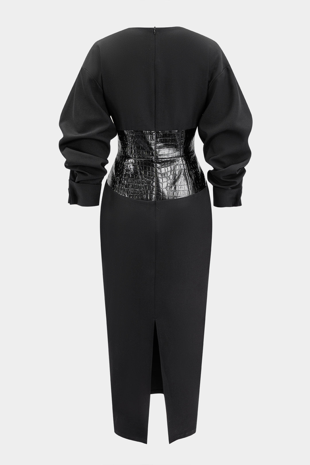 Crocodile Print Faux Leather Patchwork Long Sleeve Maxi Dress