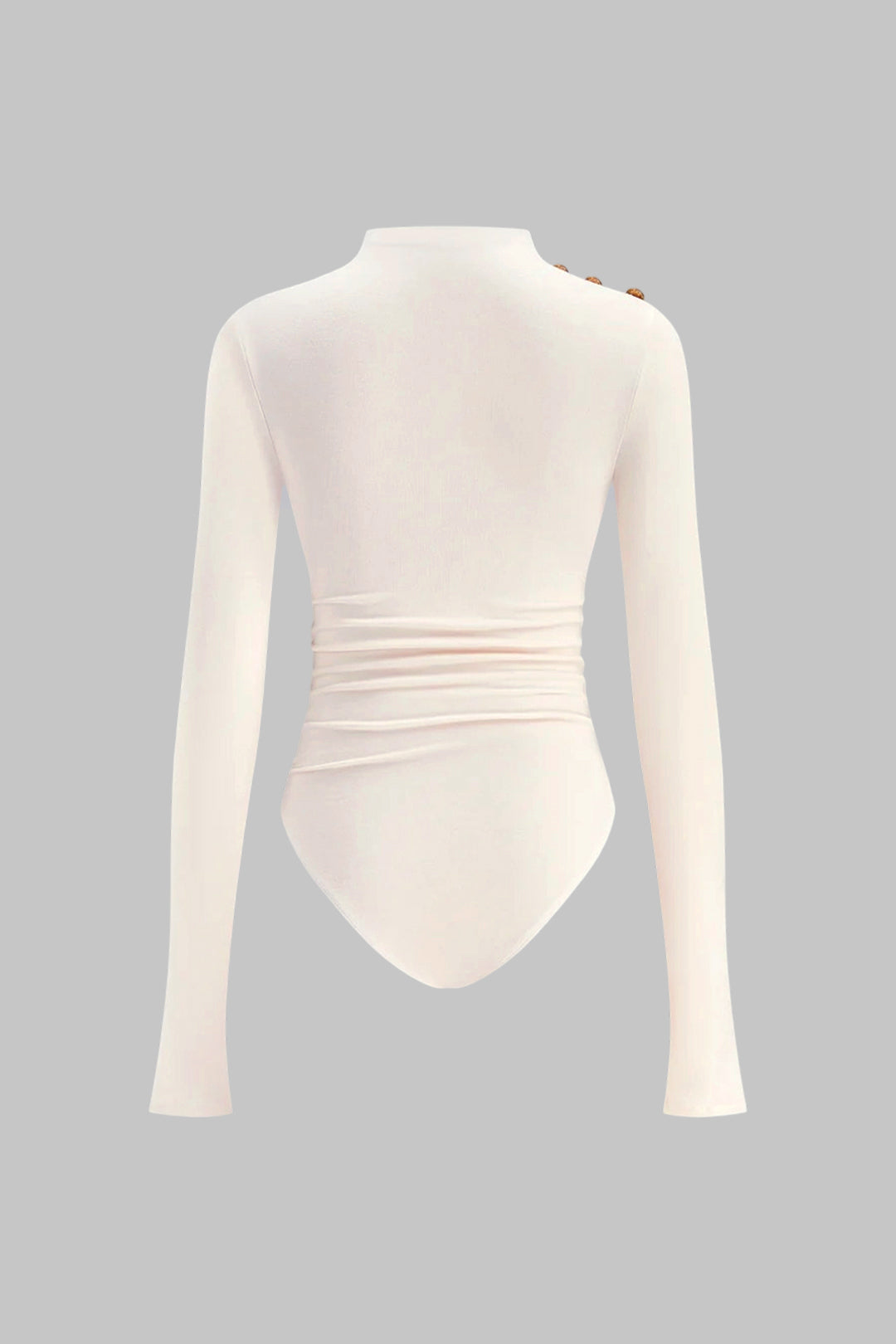 Asymmetrical Button Ruched Long Sleeve Bodysuit
