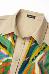 Artistic Print Patchwork Tie-Up Long Sleeve Shirt