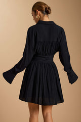Button Ruched Long Sleeve Mini Dress