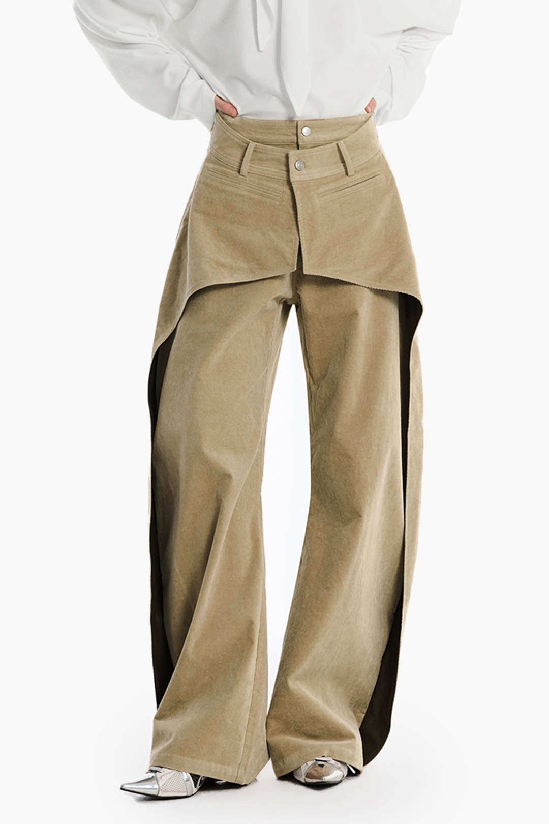Double Waistband Cut Out Pocket Trousers