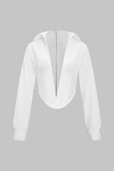 Deep V-neck Cut Out Corset Long-Sleeve Shirt