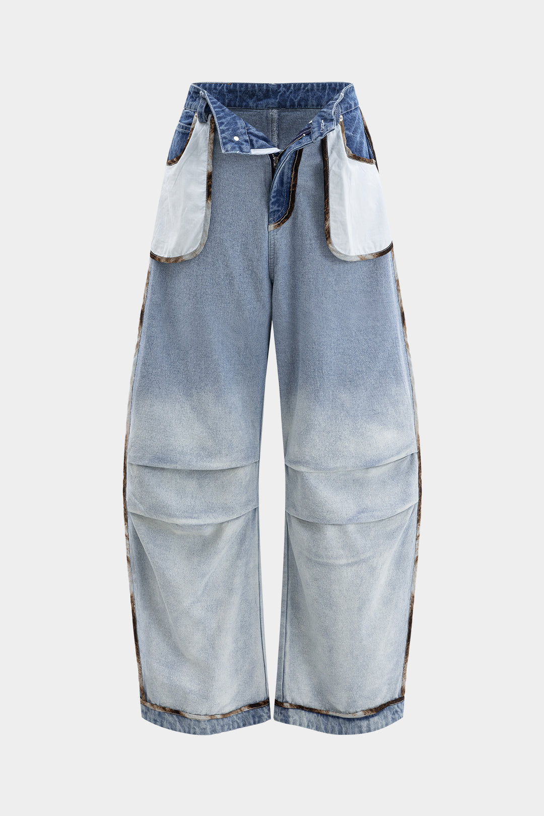 Denim Ruched Pocket Wide Leg Barrel Jeans