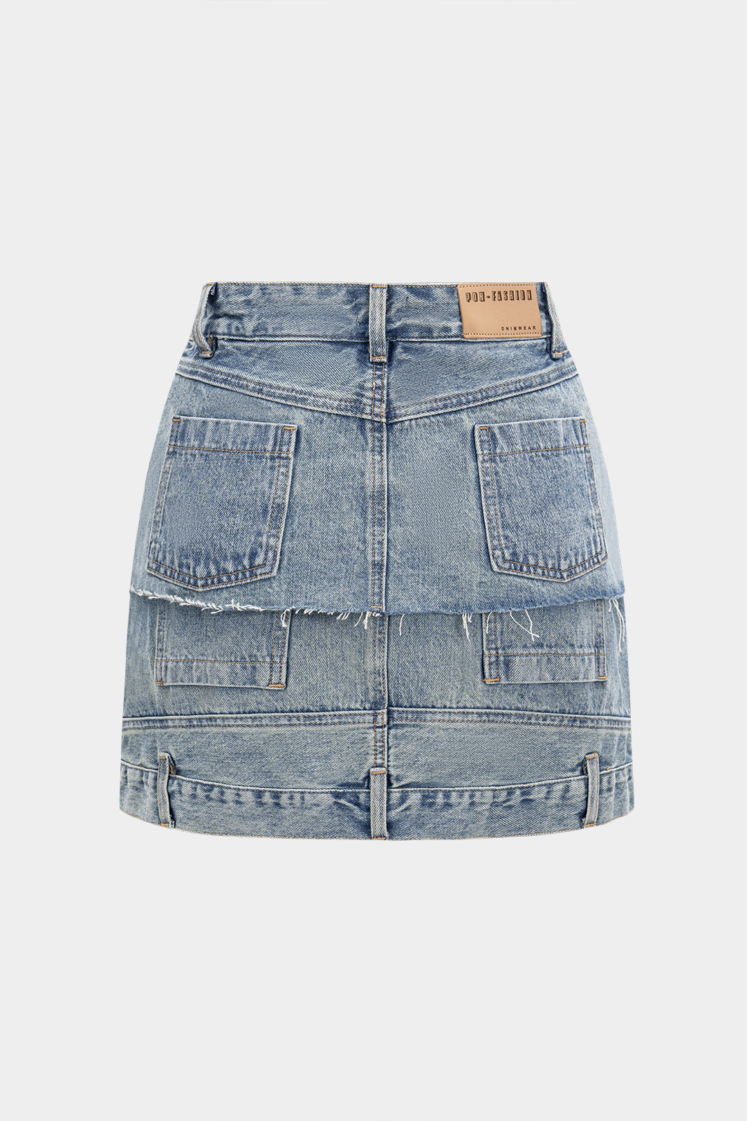 Denim Patchwork Pocket Zipper Skirt