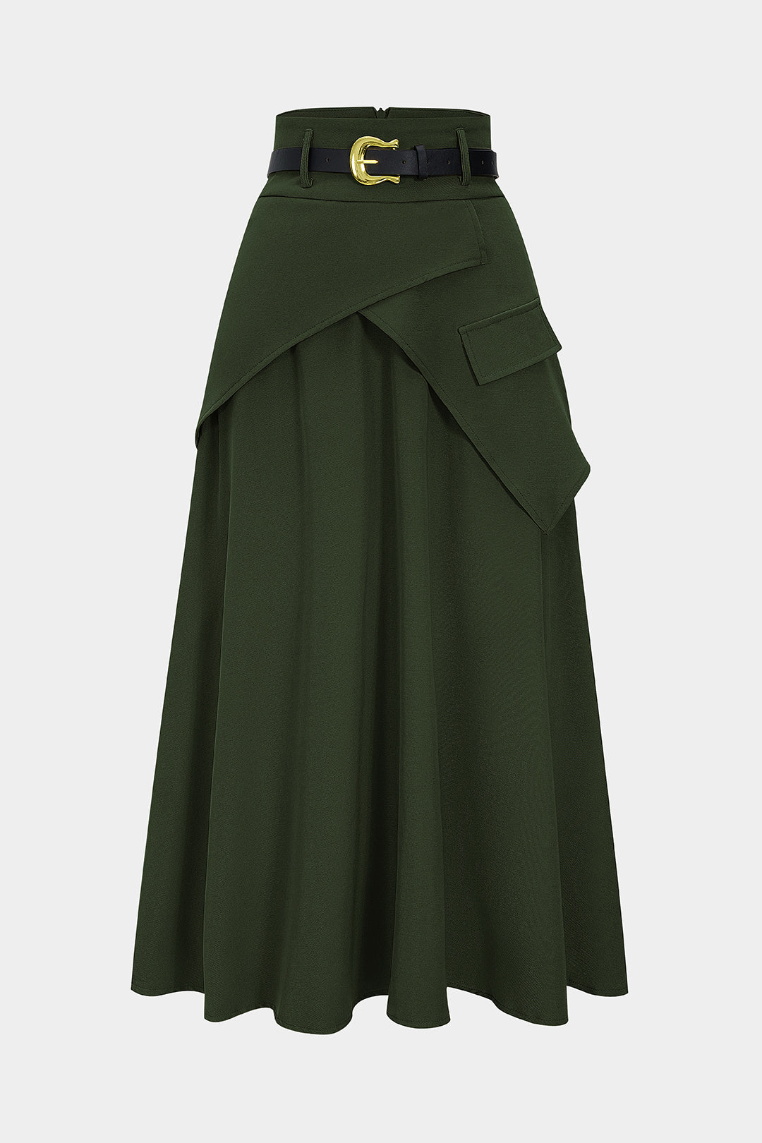 Belted Asymmetrical Ruched High Waist Skirt