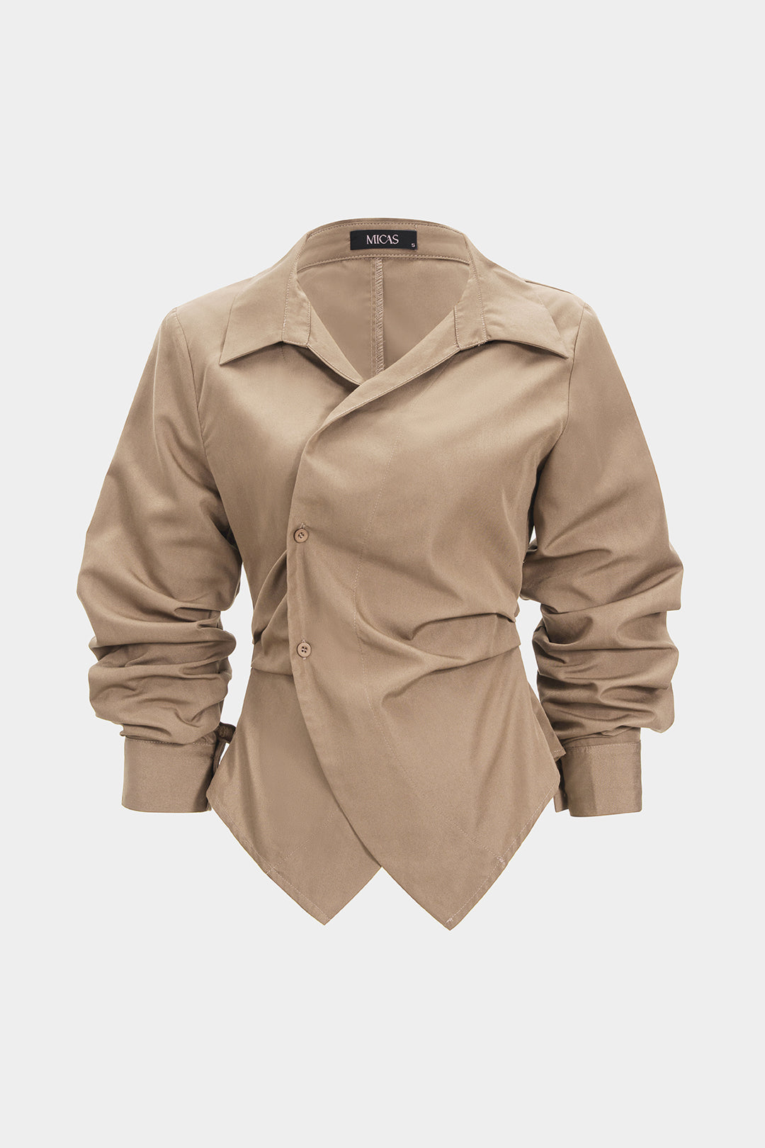 Button Irregular Ruched Long-Sleeve Shirt