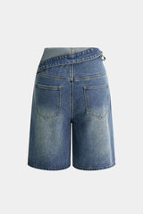 Denim Asymmetrical Pocket Shorts