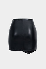 Asymmetrical Ruched Faux Leather Mini Skirt