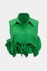 Button Ruffle Ruched Tank Top