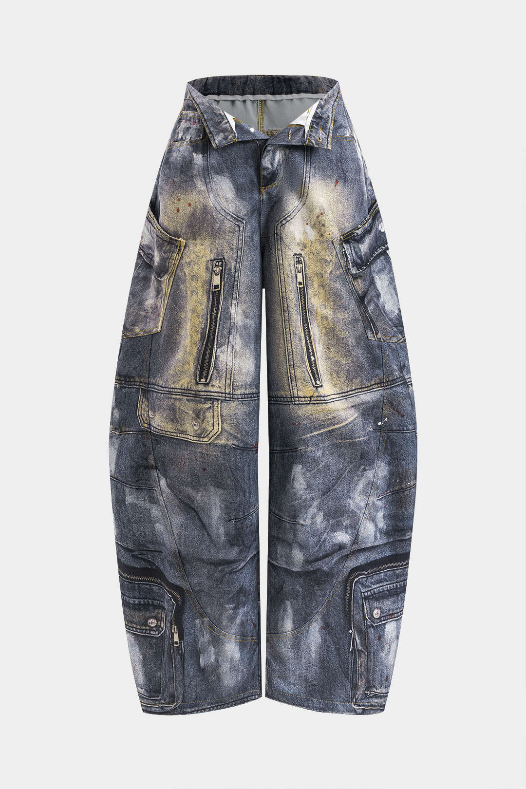 Abstract Print Pocket Barrel Trousers