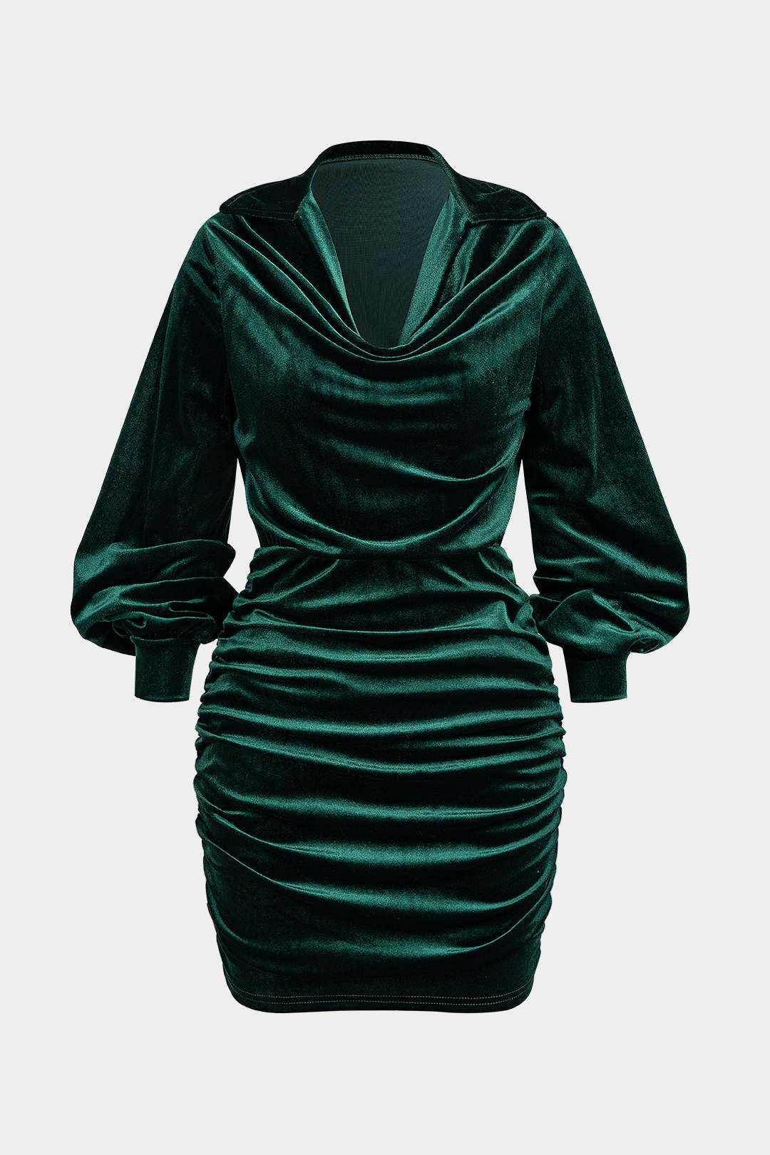Draped Cowl Neck Velvet Long Sleeve Mini Dress