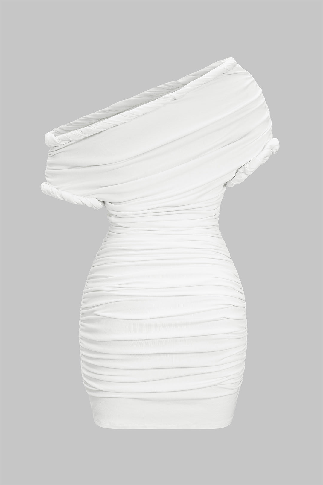 Asymmetrical Ruched Twist Knot Short Sleeve Mini Dress