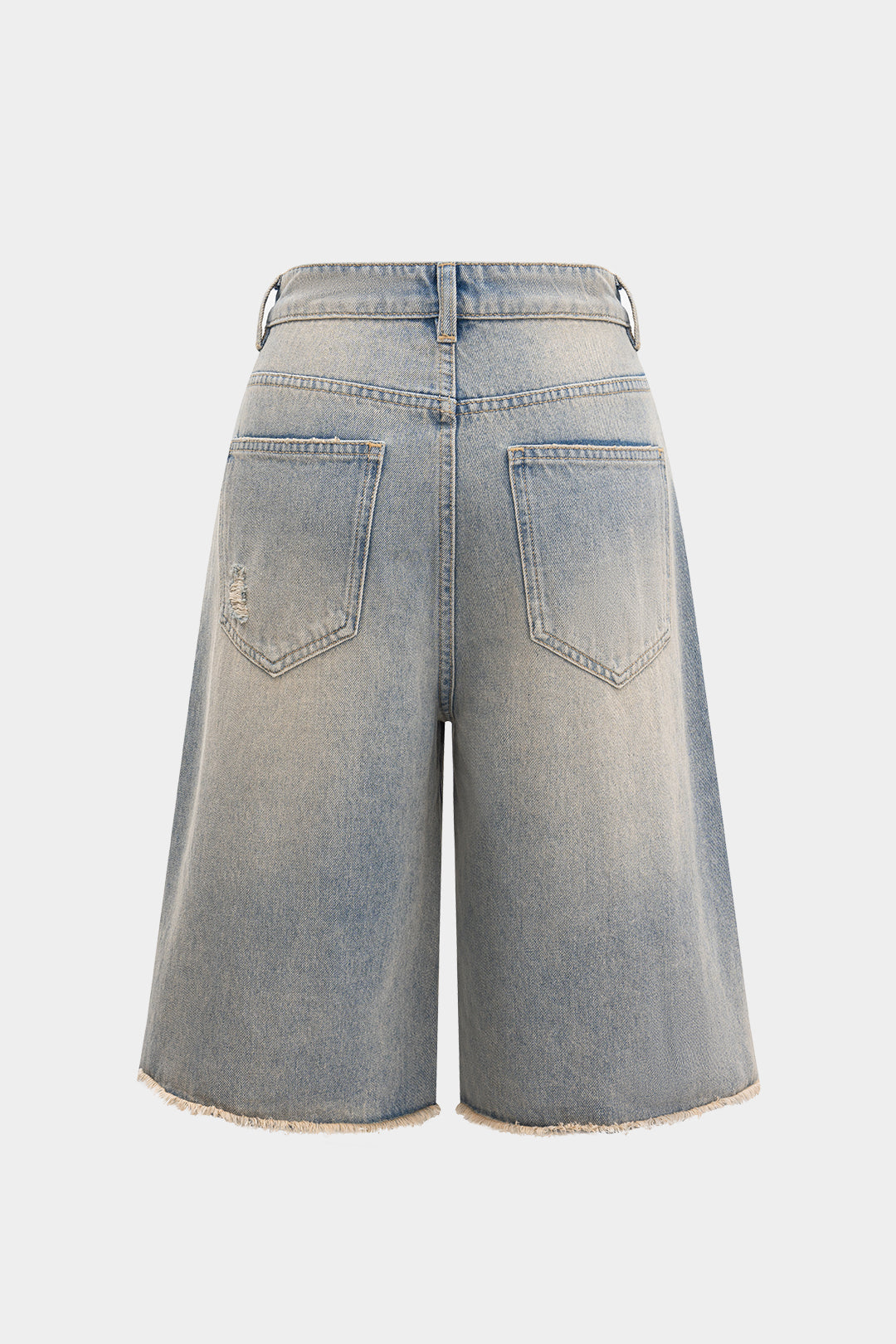 Denim Straight Leg Ripped Frayed Jorts