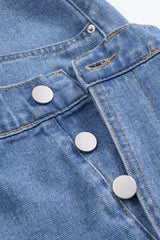 Denim Asymmetrical Pocket Button Skirt